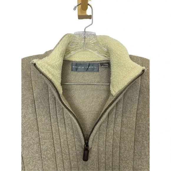 Vintage Oscar De La Renta 1/4 Zip Sweater Pullover M Beige Sherpa Mock Neck - Picture 2 of 7